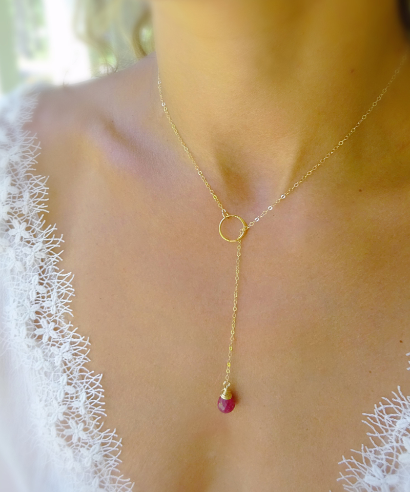 Otis B Jewelry. Y Shape Gemstone Drop Necklace, CUSTOMIZABLE Gemstone ...