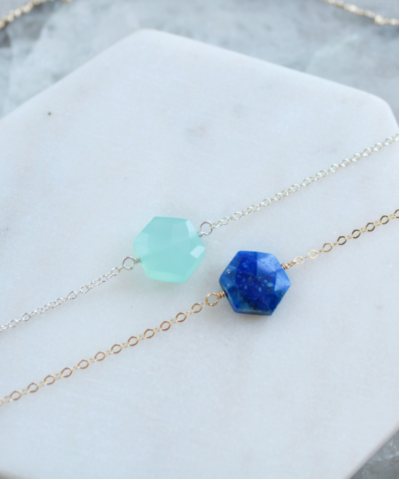 Otis B Jewelry. Dainty Hexagon Shaped Gemstone Layering Necklace ...